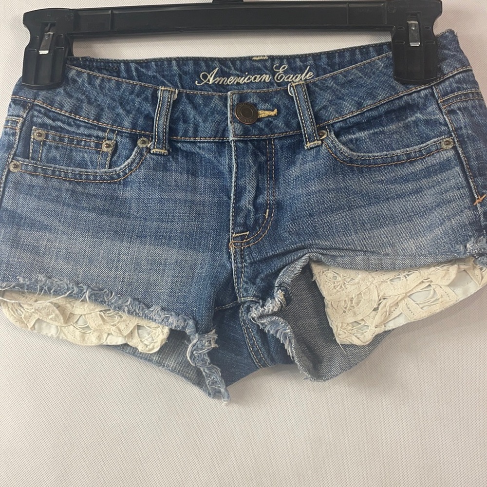American Eagle Denim Frayed Shorts Lace Pocket